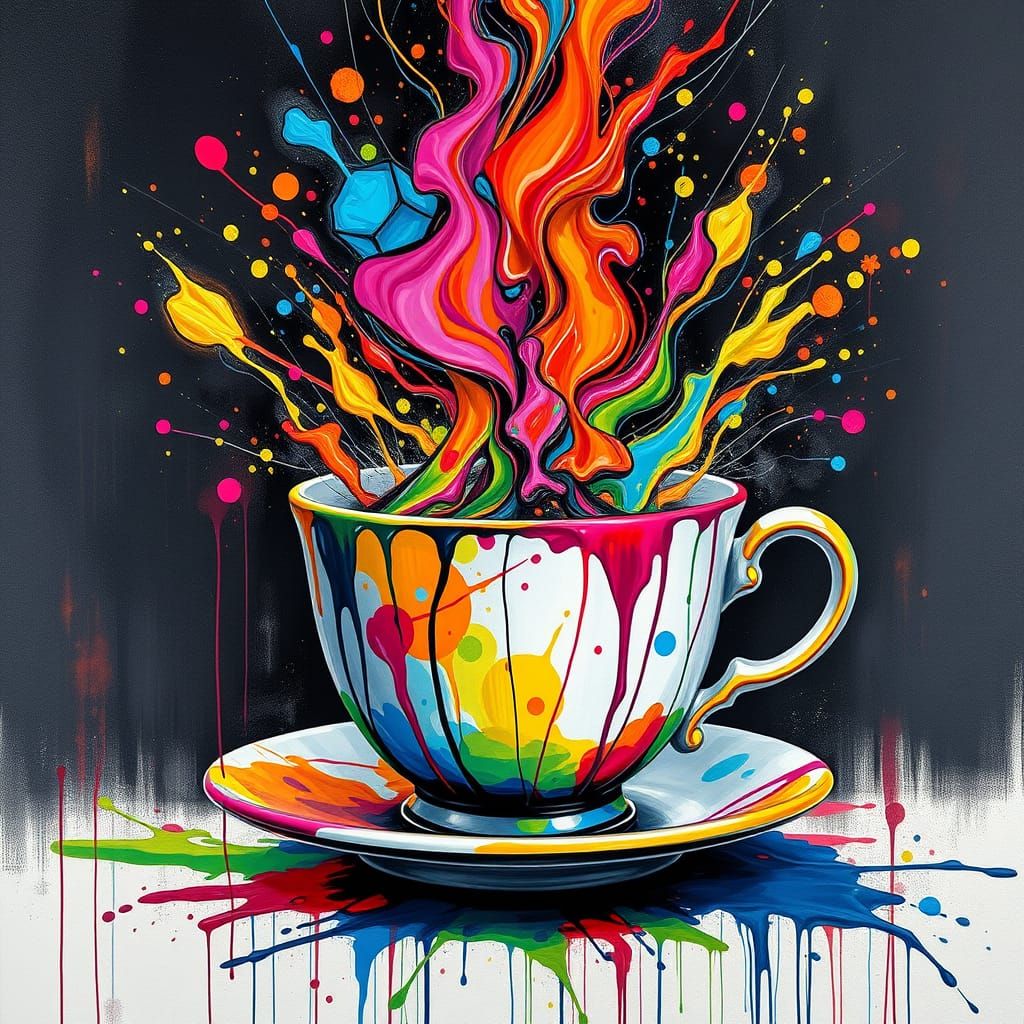 Vibrant Storm Scene in a Tea Cup, in Polychromatic Graffiti ...