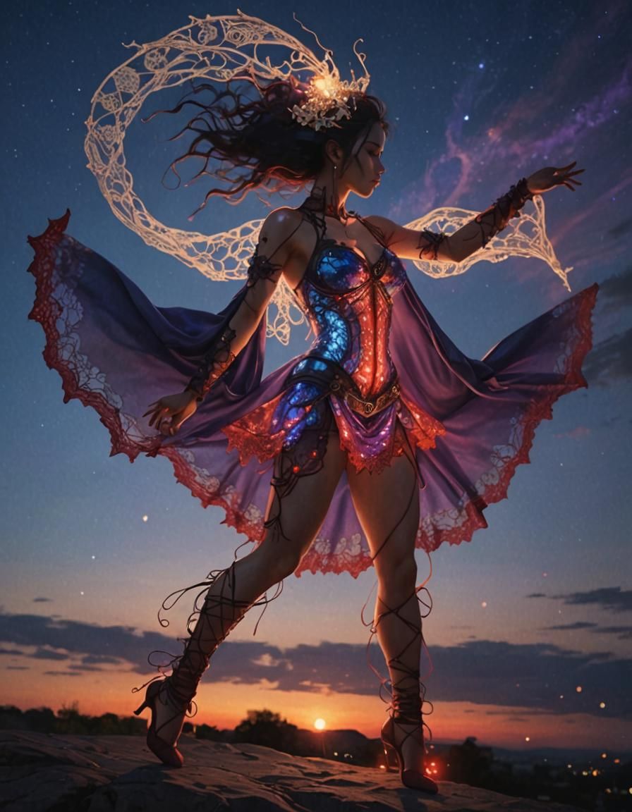 Sparkling Plasma Threads Wrap a Figure in Light