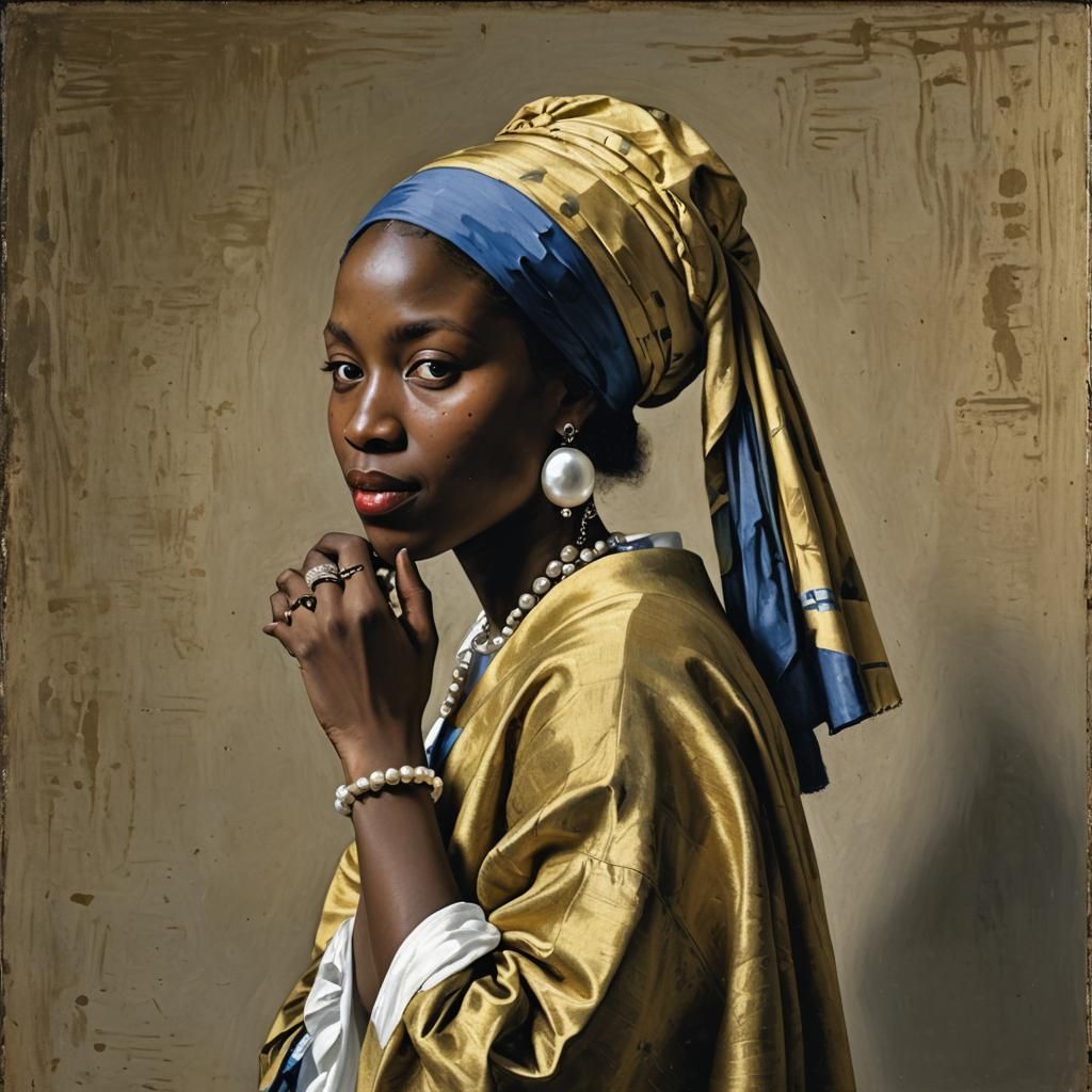 Black Woman with Pearl Earrings in Baroque Style