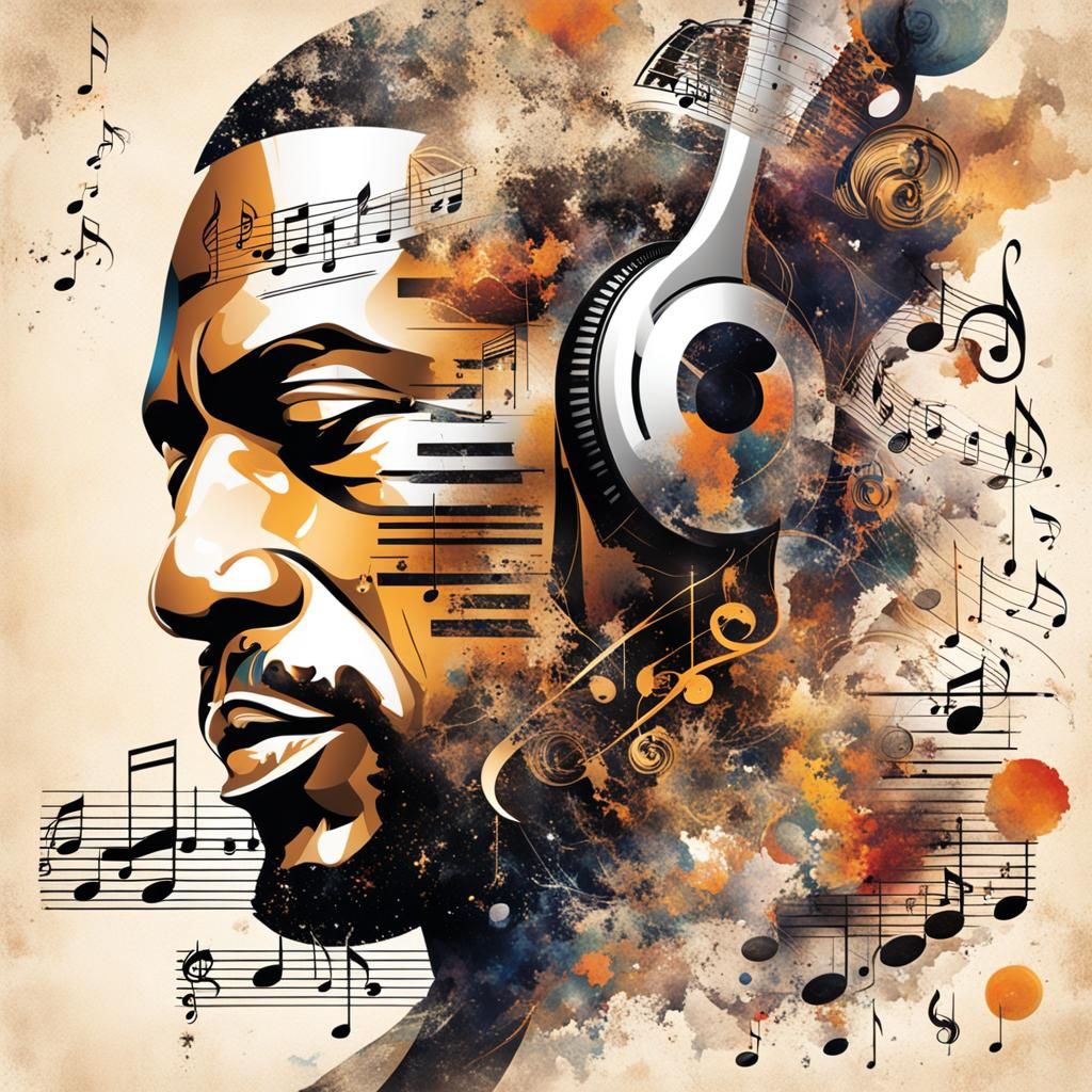 Musical Artist Surrounded by Abstract Elements