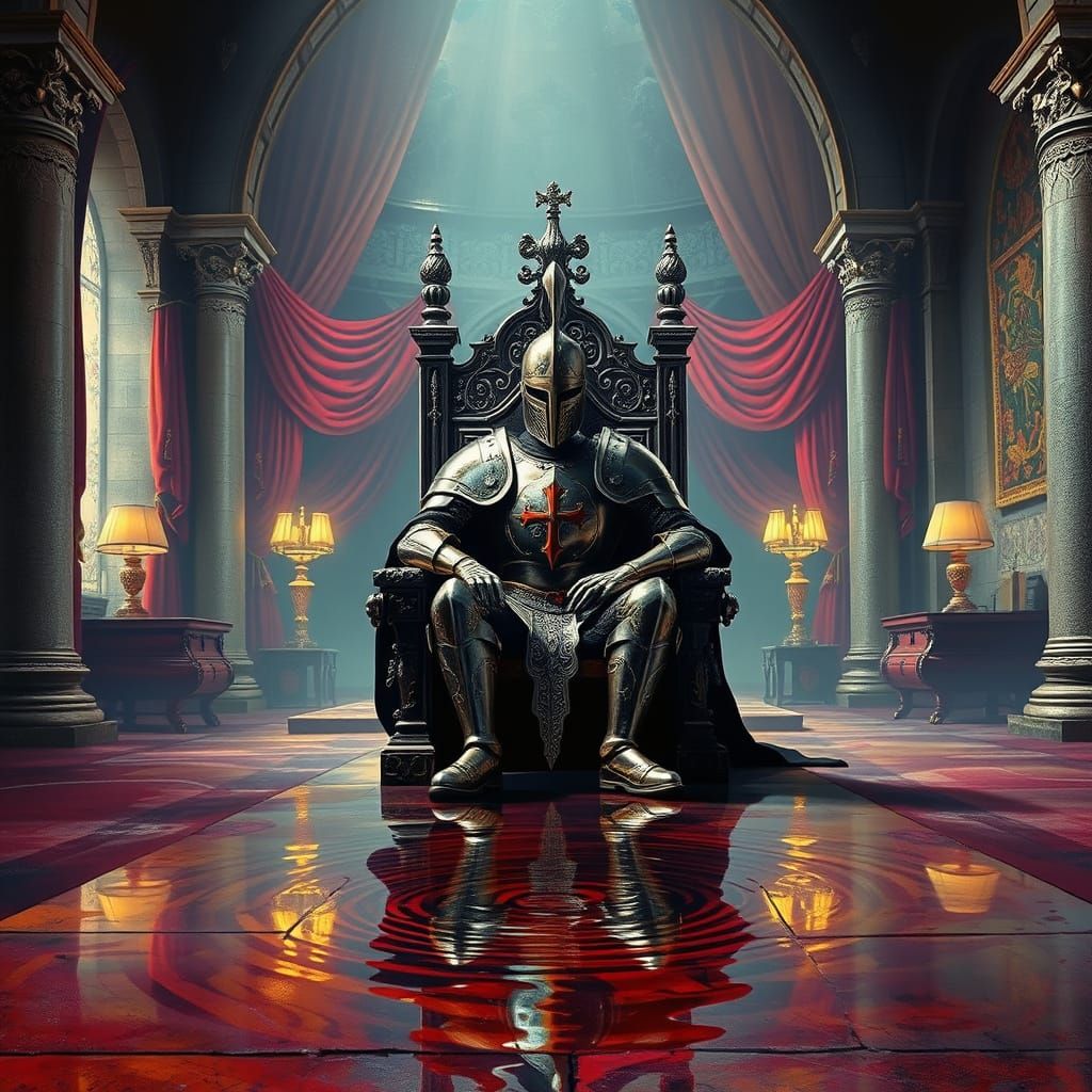 Medieval Knight in a Dreamlike Throne Room