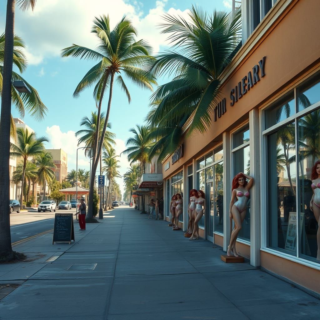 Dilapidated Hawaiian Street with Pin-Up Statuettes