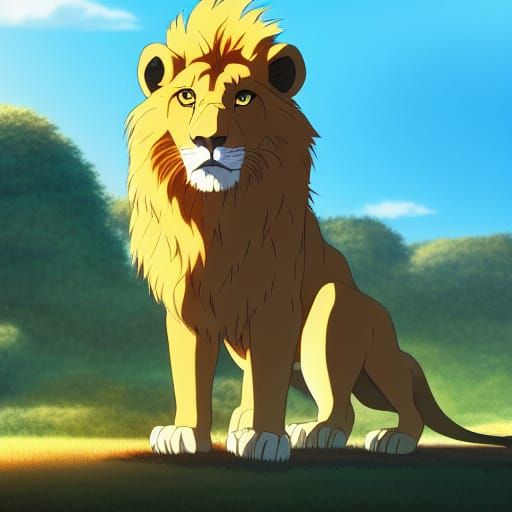 Furry Lion in Studio Ghibli Anime Style