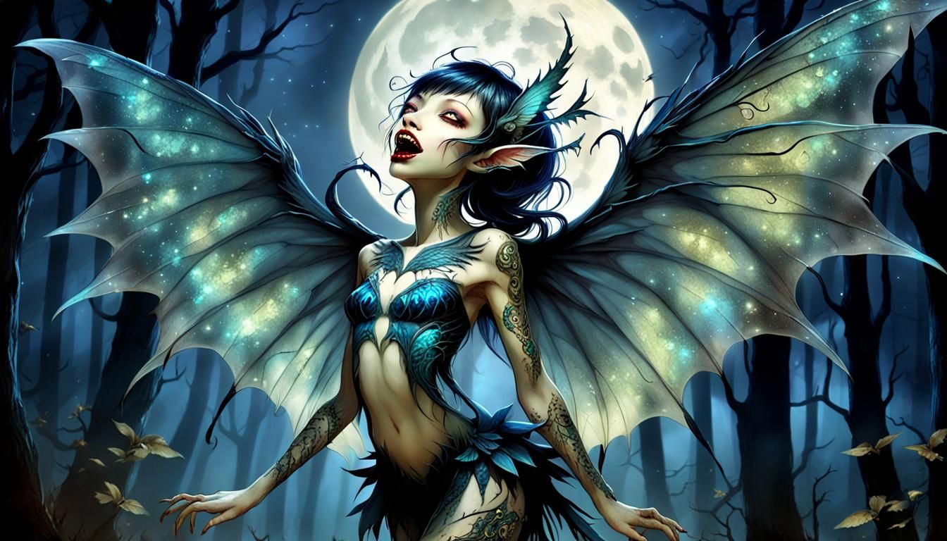 Dark Fairy with Bioluminescent Tattoos