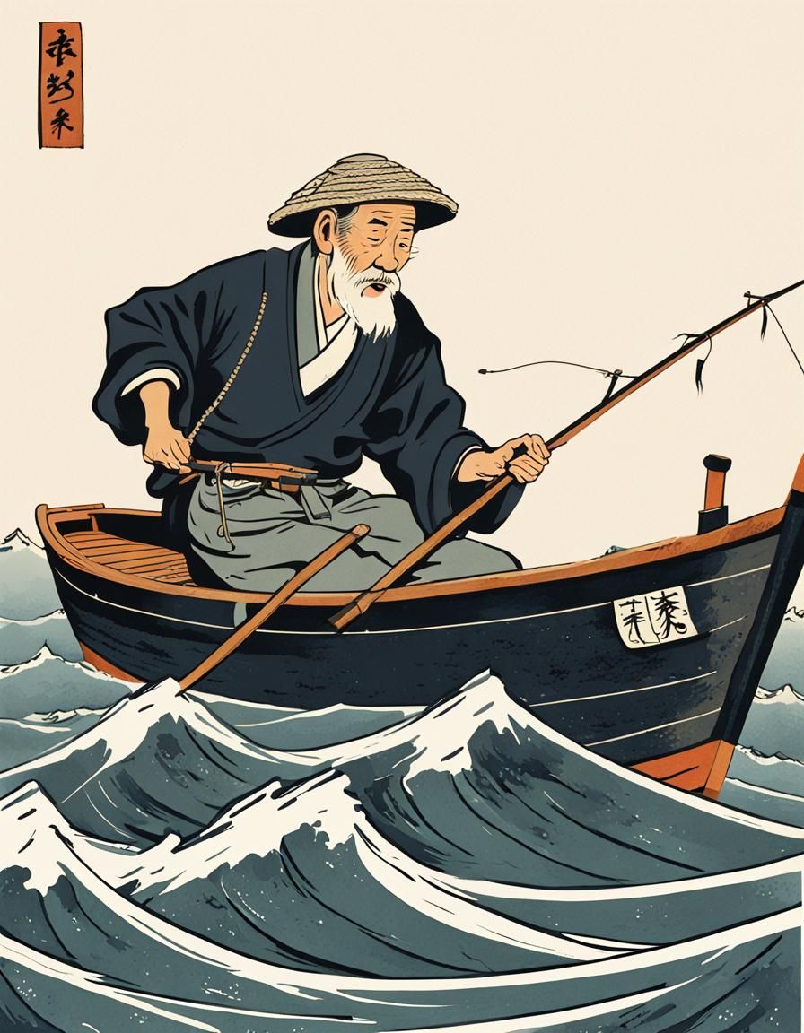The old man is a rat fishing from a boat.