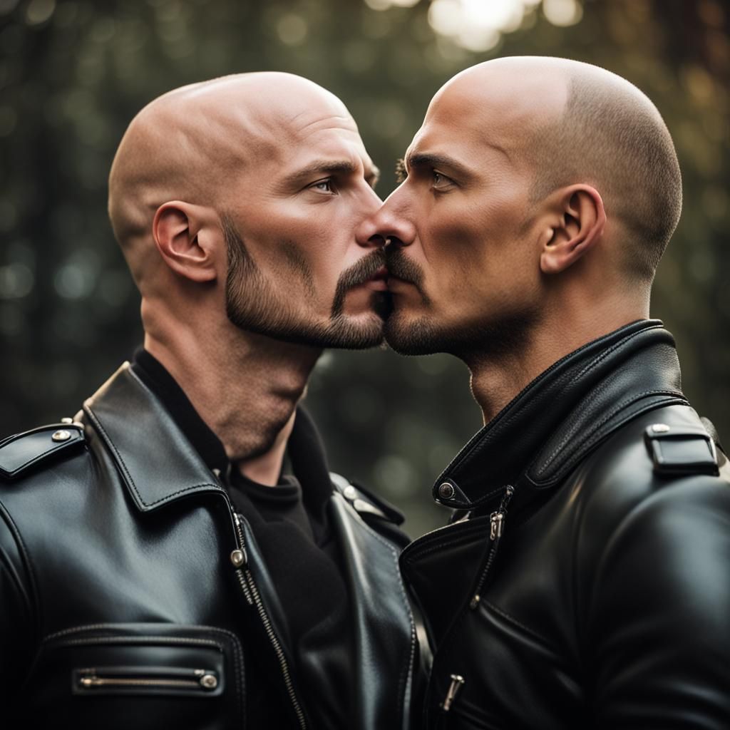 Two Bald Men Kissing in Tom of Finland Style
