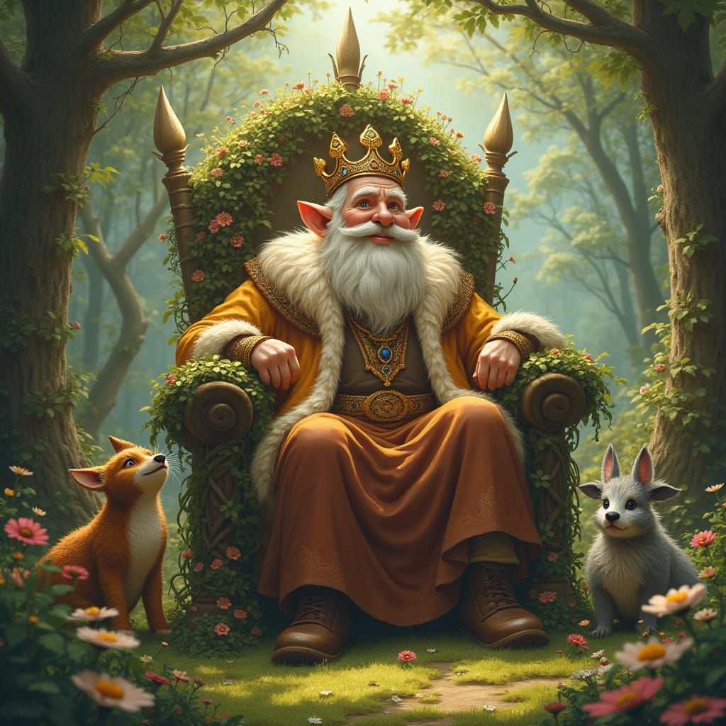 King on Flower Throne in Enchanted Forest
