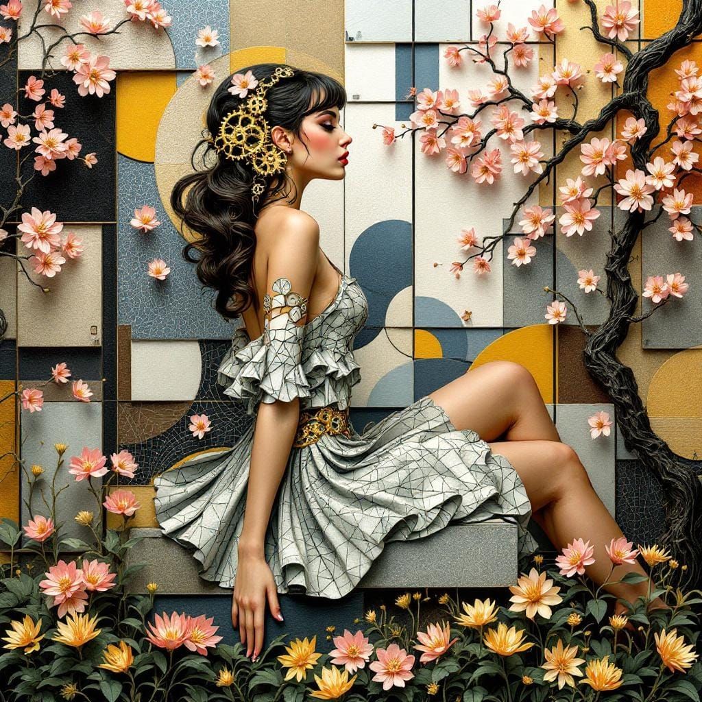 Abstract Pin-Up Fusion with Paper Quilling and Gears