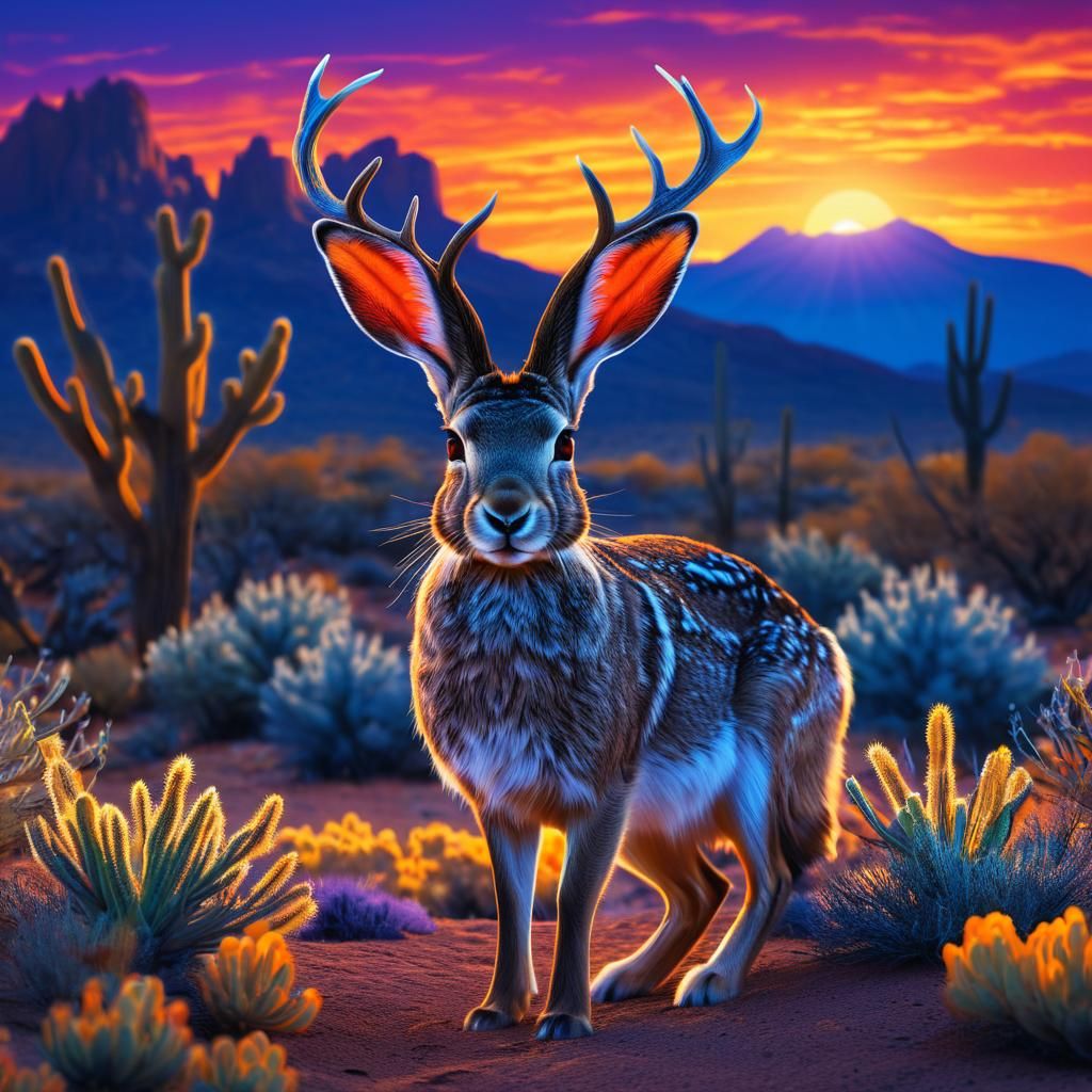 Antlered Jackrabbit in Surreal Airbrush Art Style