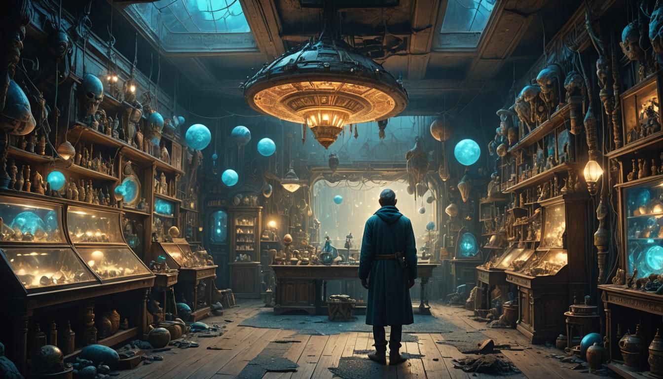 Alien in a Curiosity Shop, Cinematic Digital Art