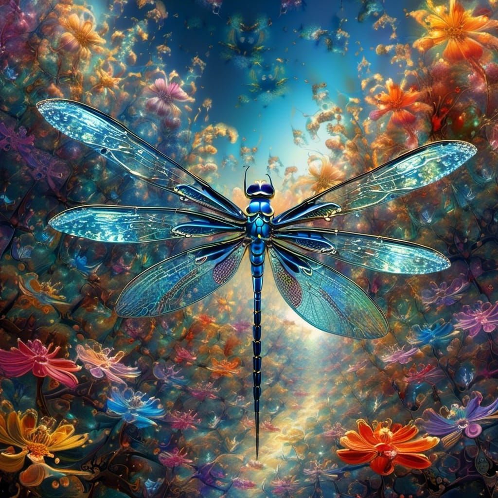 Glass Dragonfly Winterscape in Surreal Style