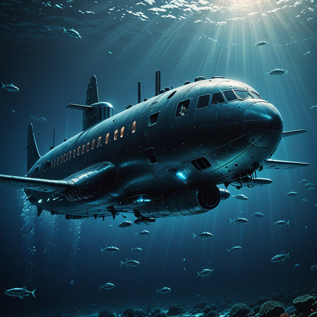 Cinematic Futuristic Submarine Dive into Deep Space