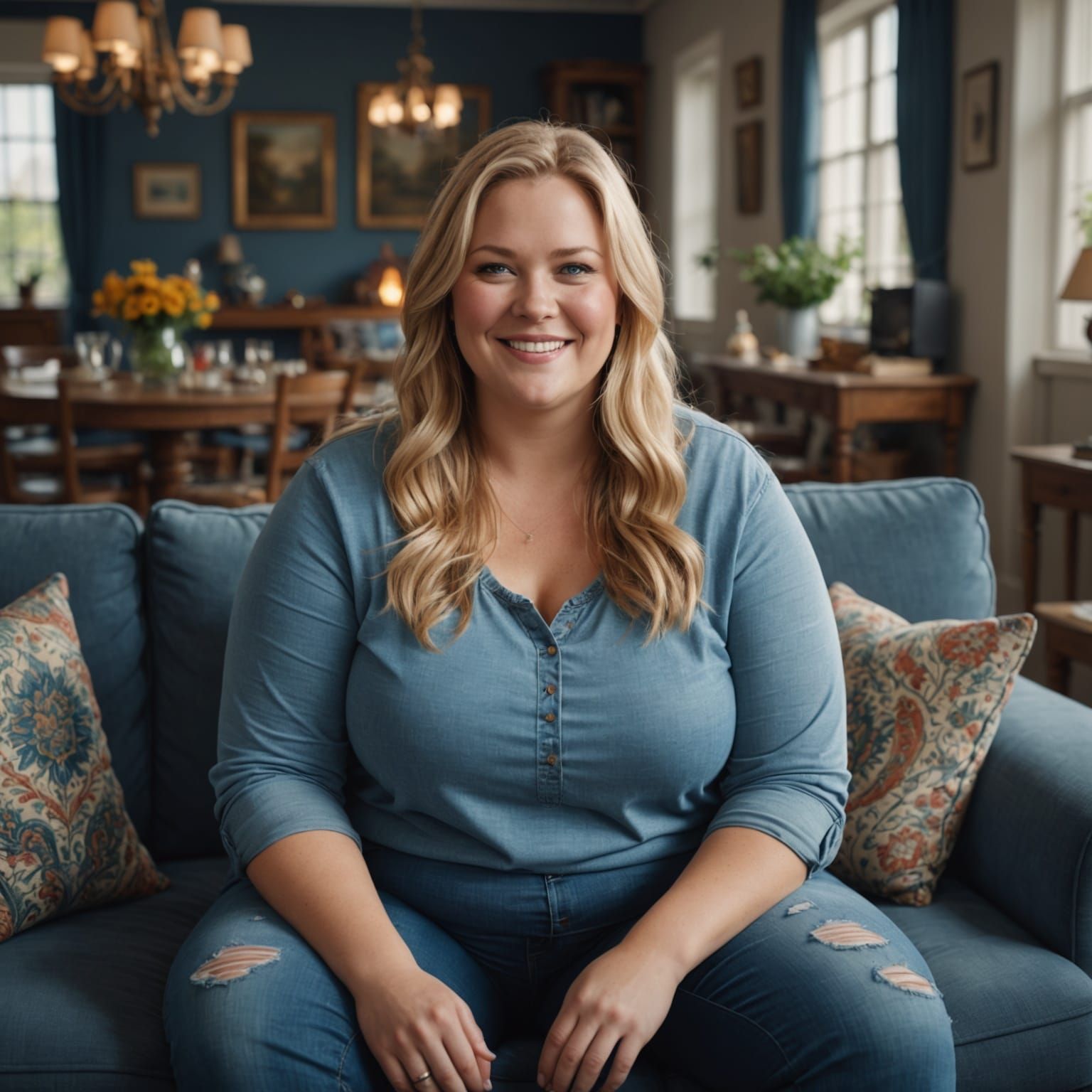 Vibrant Fantasy Beauty in a Cozy Living Room