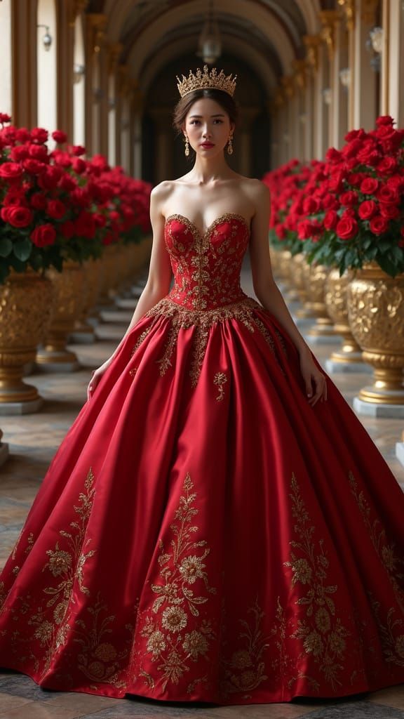 Ethereal Queen in Opulent Palace Hallway