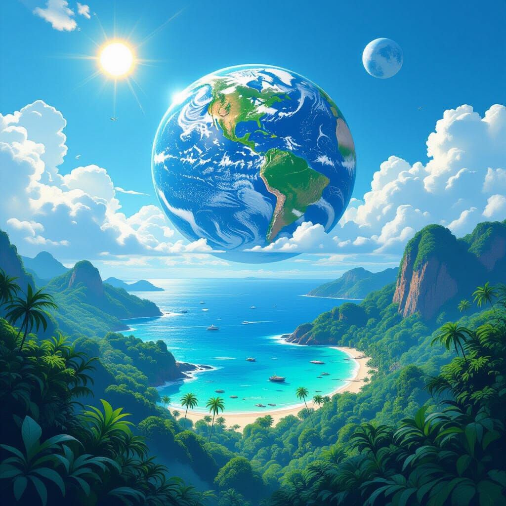 Lush Planet Selvaris with Twin Suns, Painterly Style