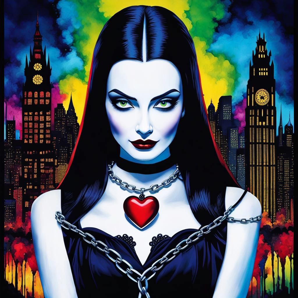 Gothic Neon Cityscape with Chained Couple