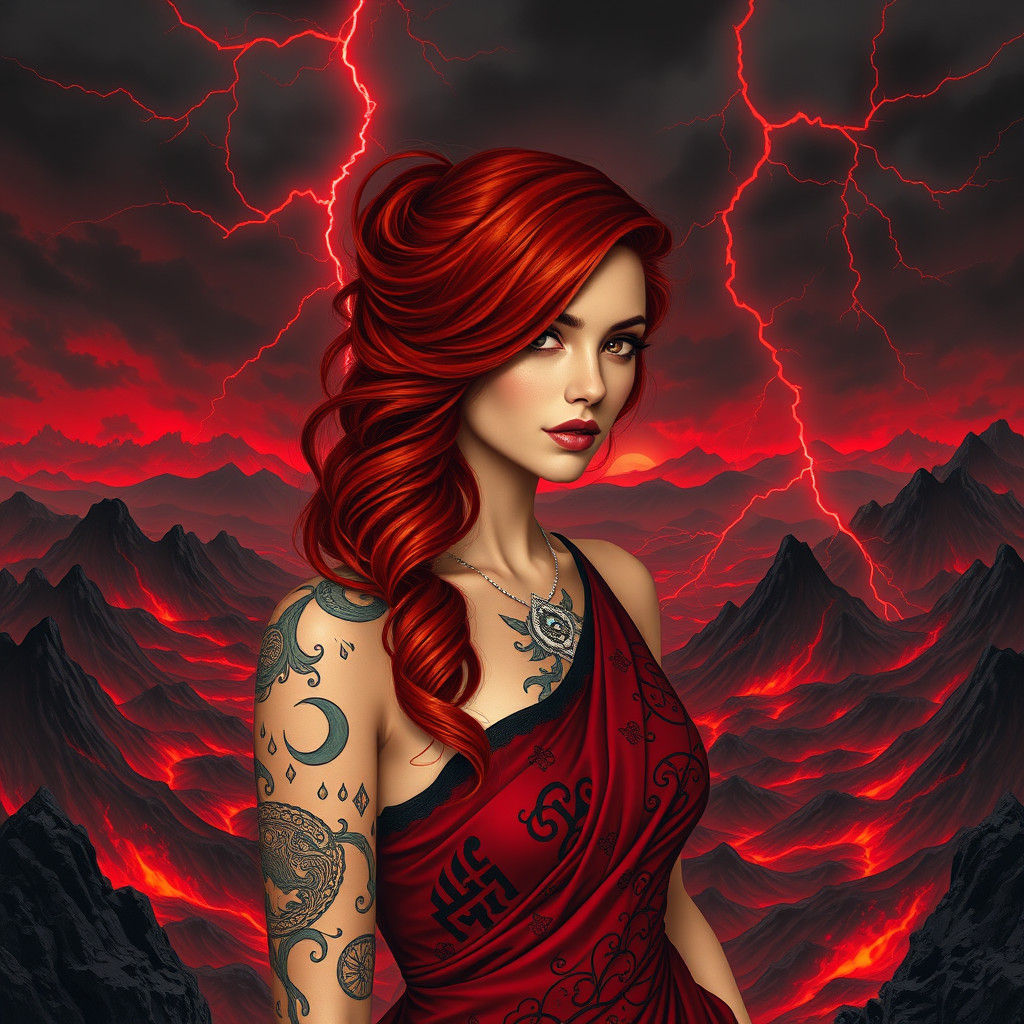 Redhead in Volcanic Hellscape with Lightning