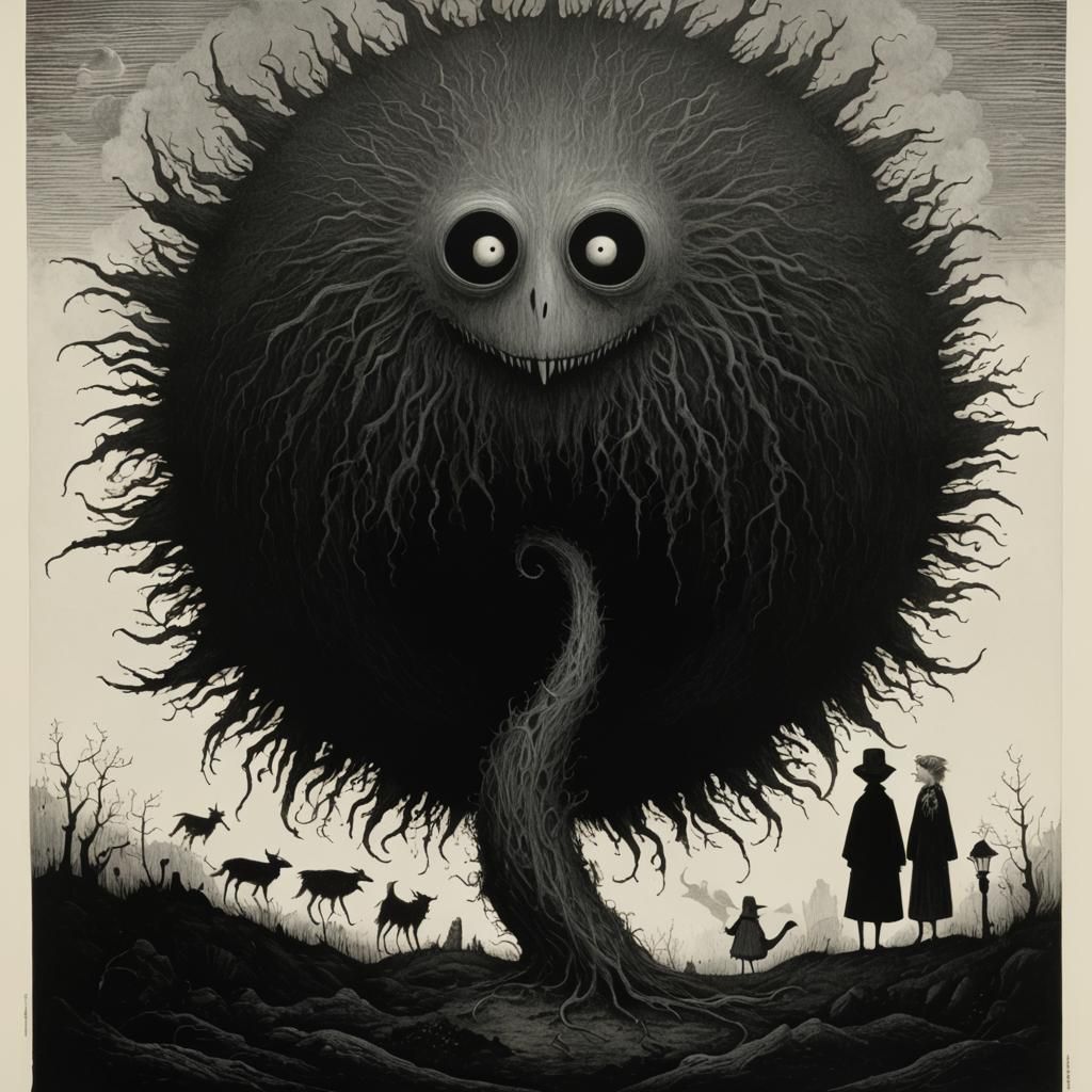 Fog-Shrouded Creature in Gothic Art Style