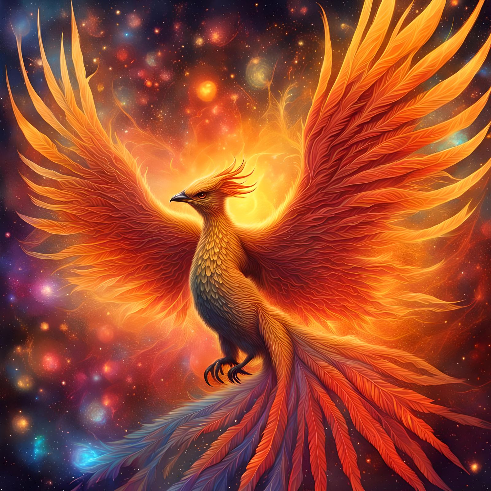 Fiery Icy Phoenix in Astral Cosmic Illustration