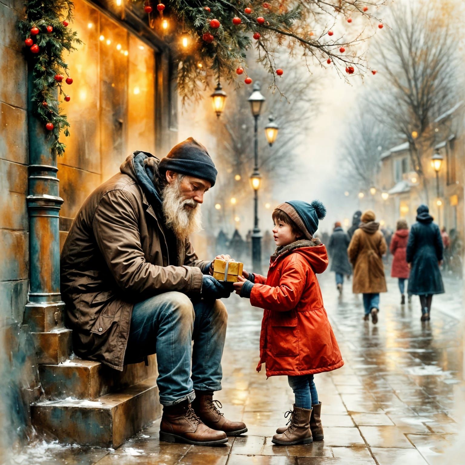 A Tender Christmas Moment in Impressionist Style