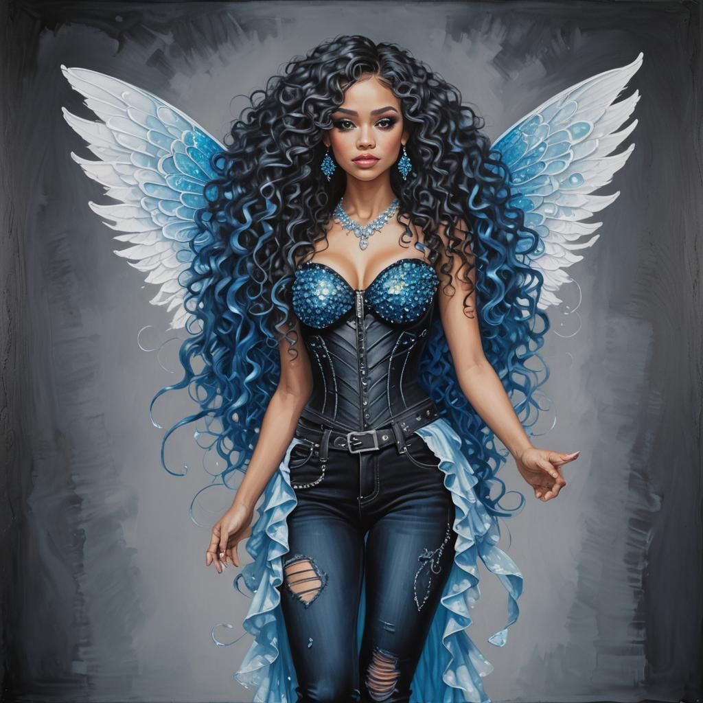 Latina with Neon Wings: Fantasy Concept Art