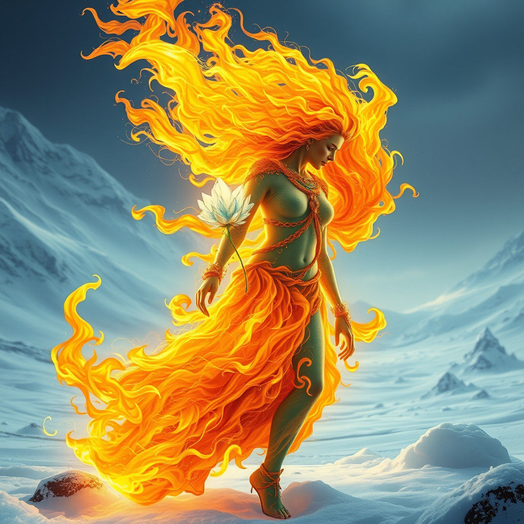 Fiery Maiden Struggles Through Frozen Tundra