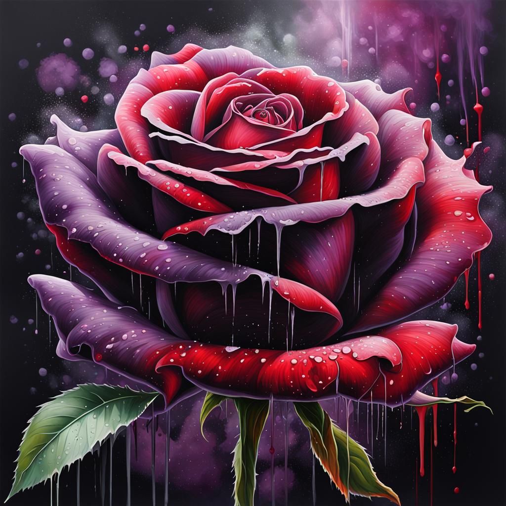 Splendid Purple-Red Rose with Mist, Graffiti Art
