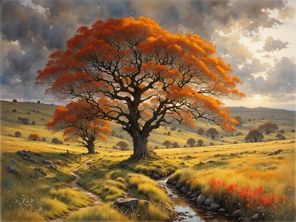 Scottish Autumn Landscape Shines in Evening Light