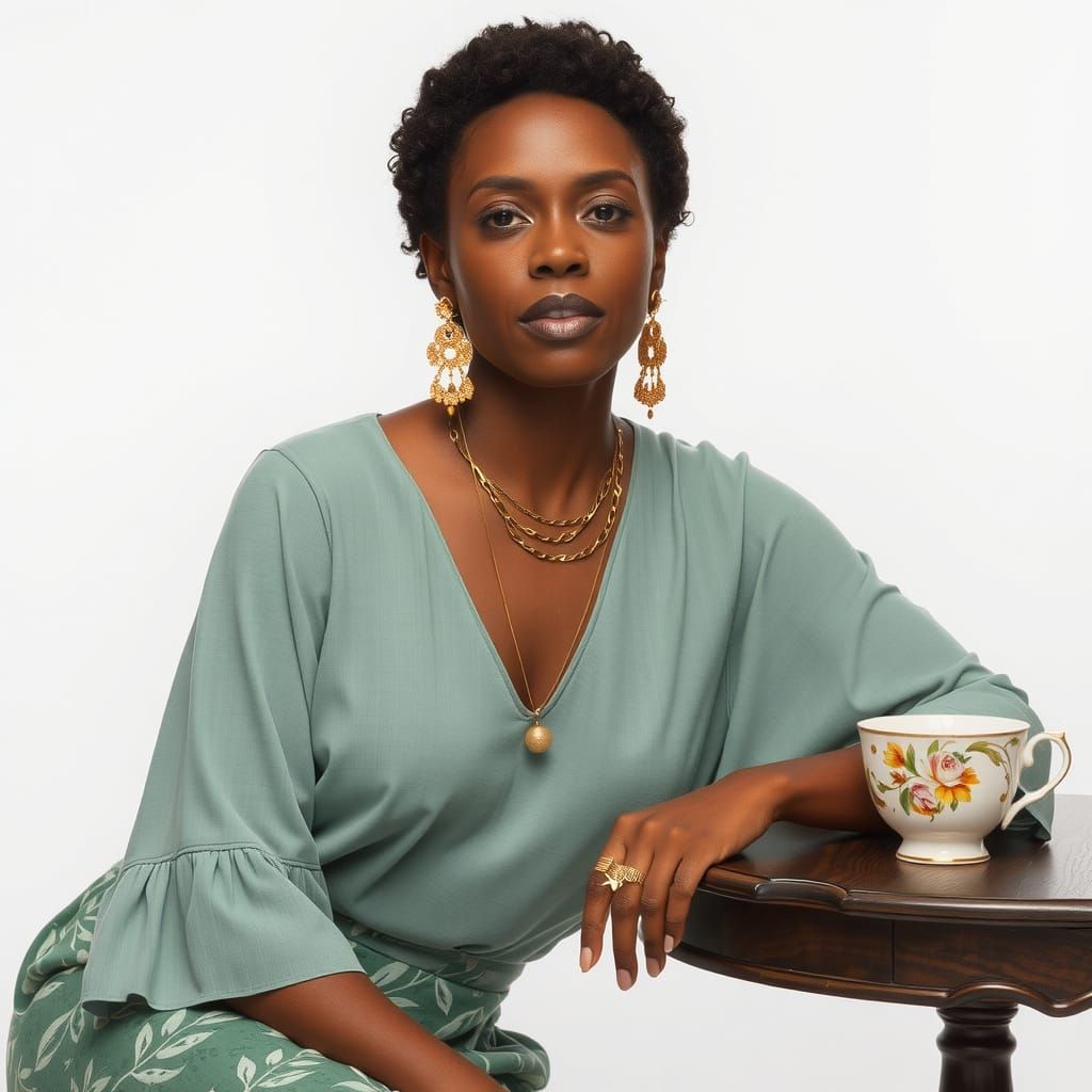 African American Woman Portrait with Gold Jewelry