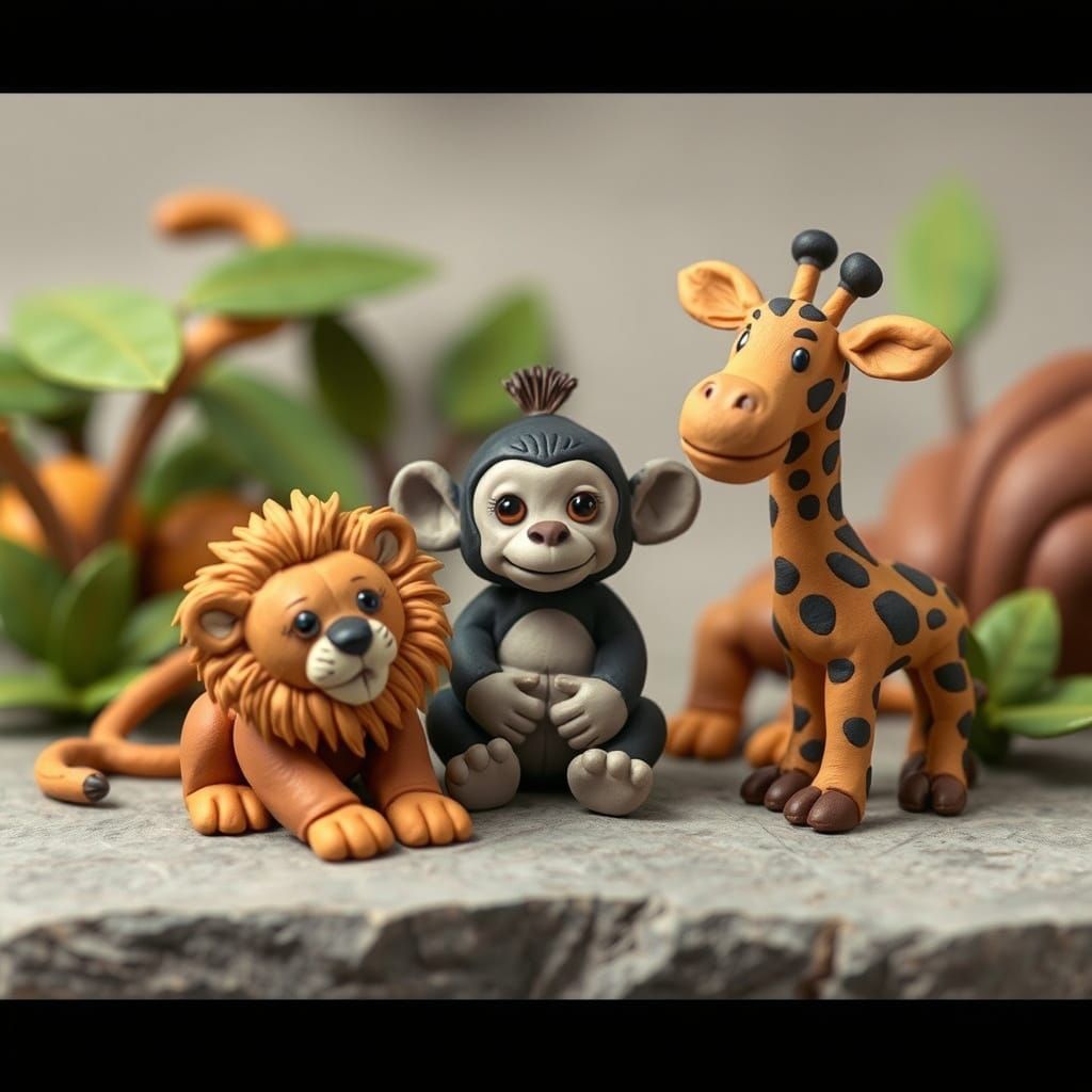 Claymation Baby Jungle Animals in Earthy Tones