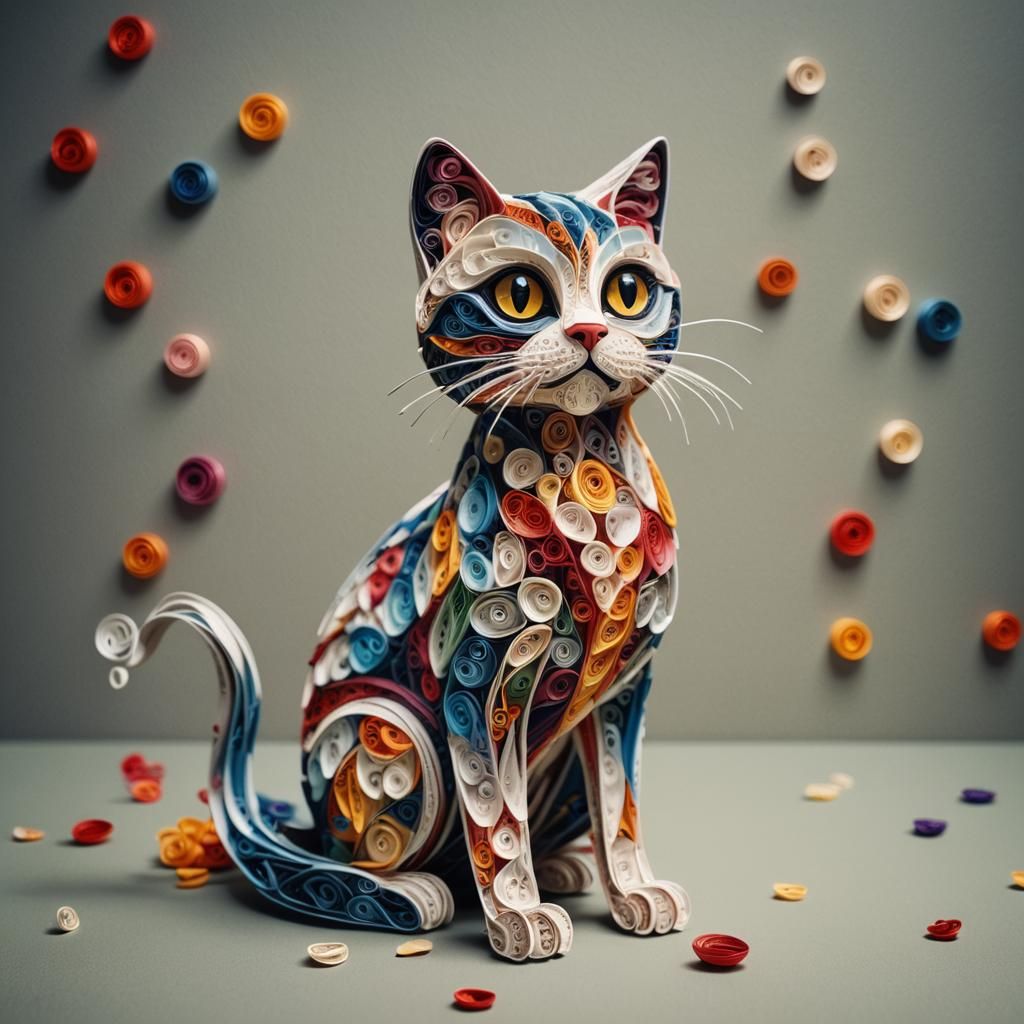Intricate Paper Filigree Cat in Cinematic Style