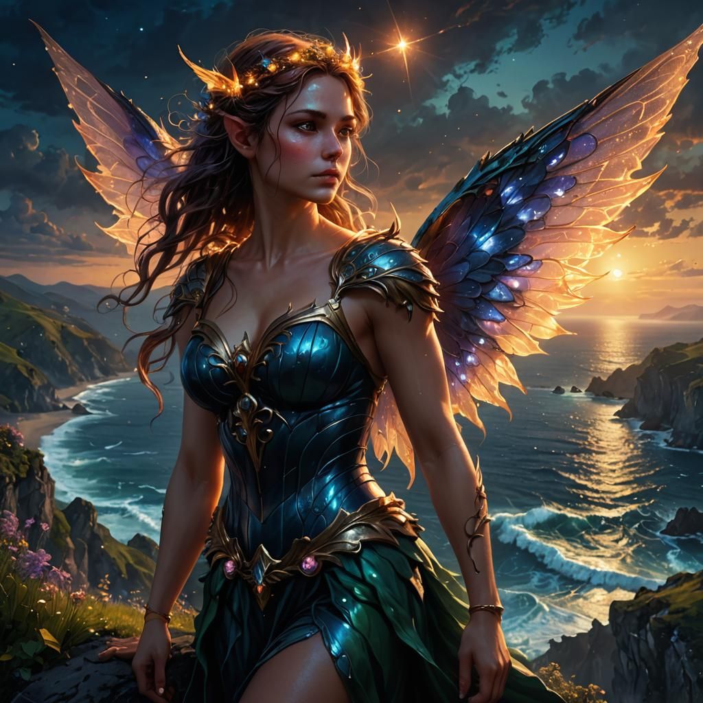 Sad Winged Fairy Portrait in Detailed Fantasy Art