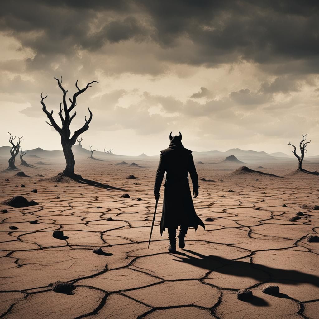 Devil in a Desolate Wasteland Landscape
