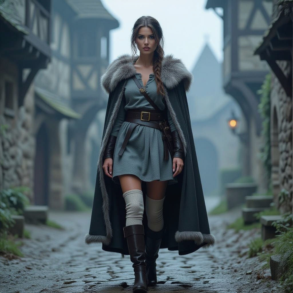 Medieval Woman in Dramatic Cinematic Film Still
