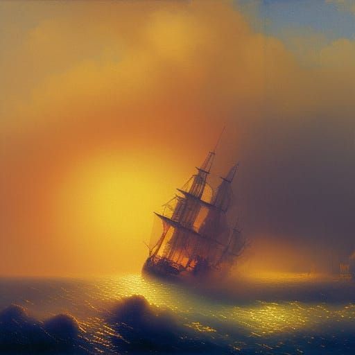 Sunlit Seascape in Romantic Style