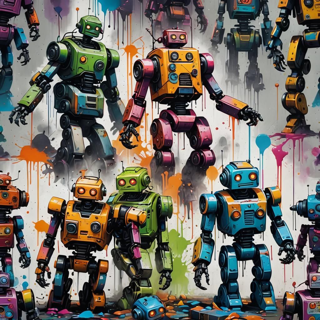 Robots in Graffiti Art Style