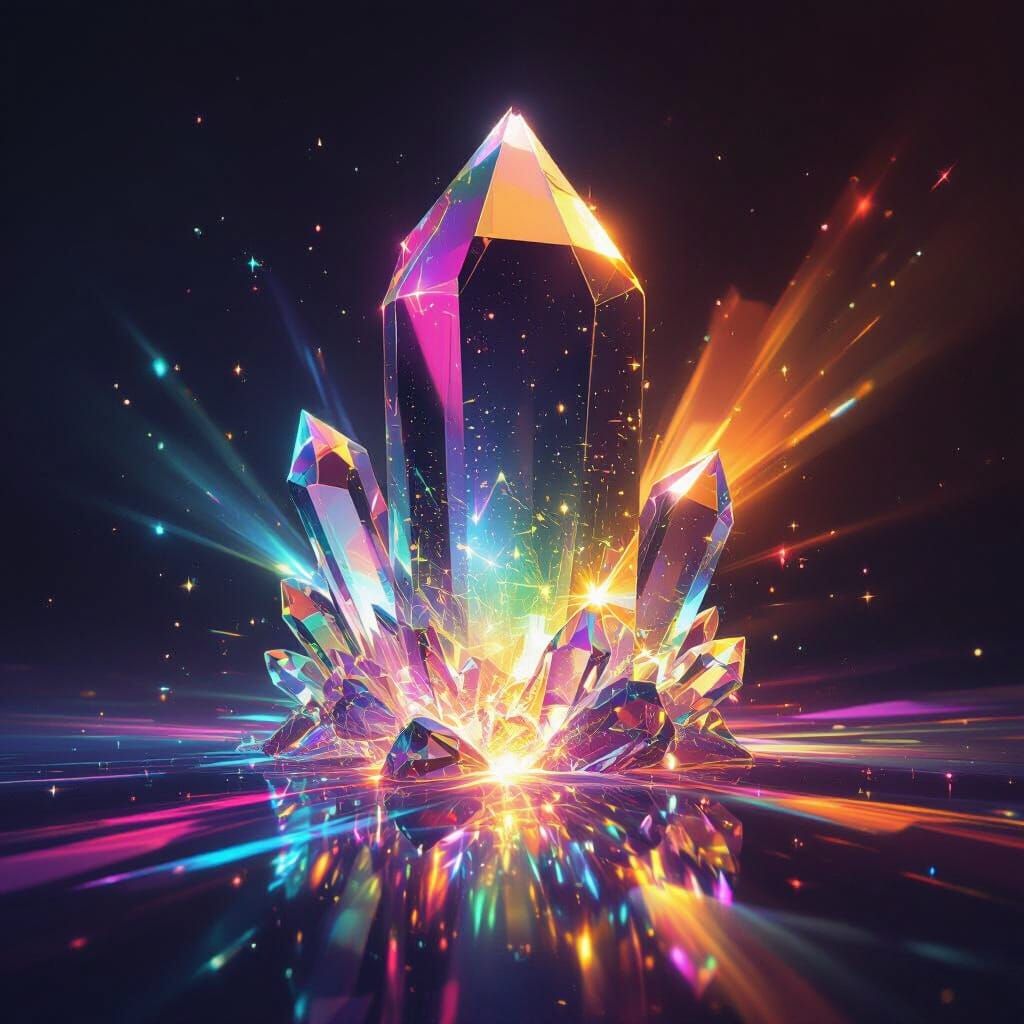 Multifaceted Crystal Emitting Vibrant Light in Darkness