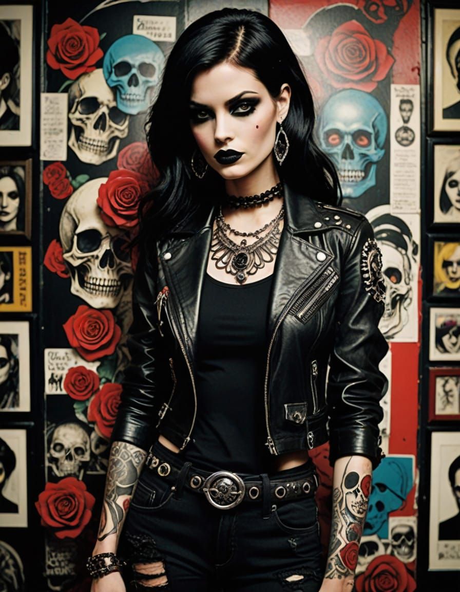 Edgy Goth Barbie Doll with Tattoos and Piercings in a Dark T...