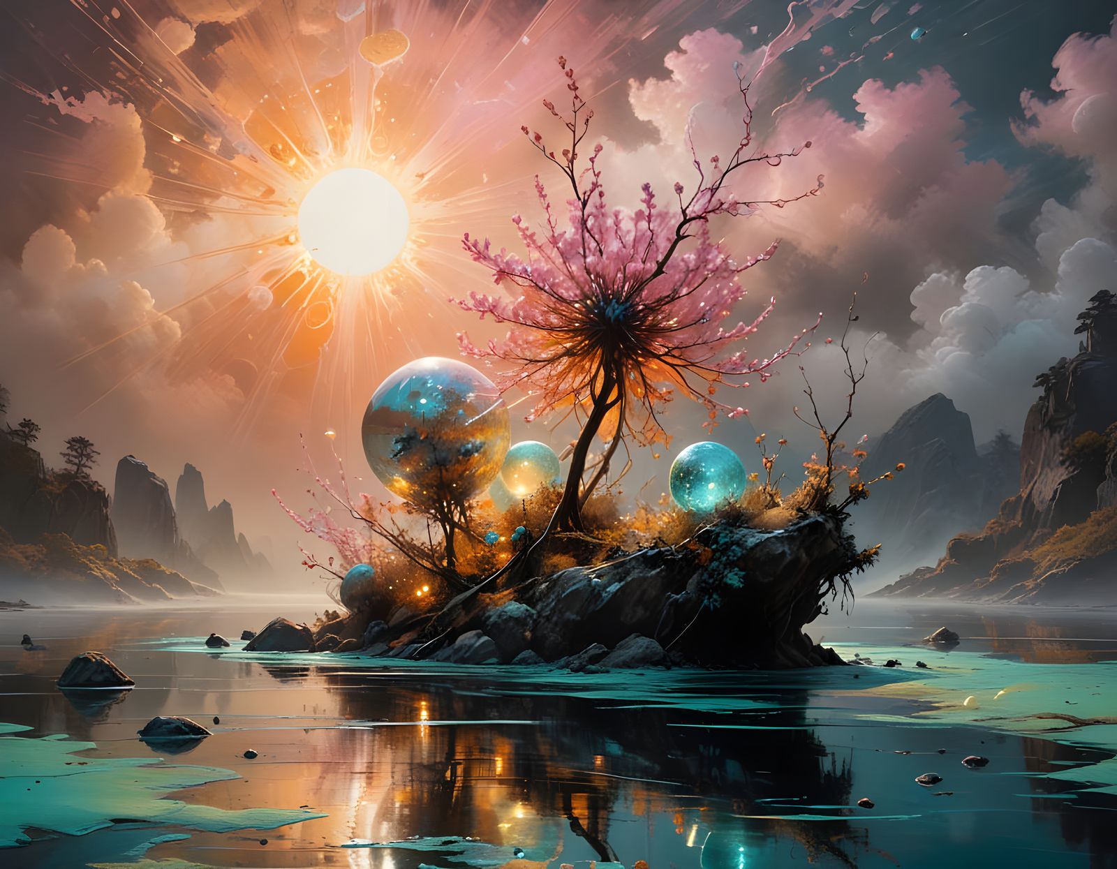 Bioluminescent Landscape with Inverted Sepia Impasto