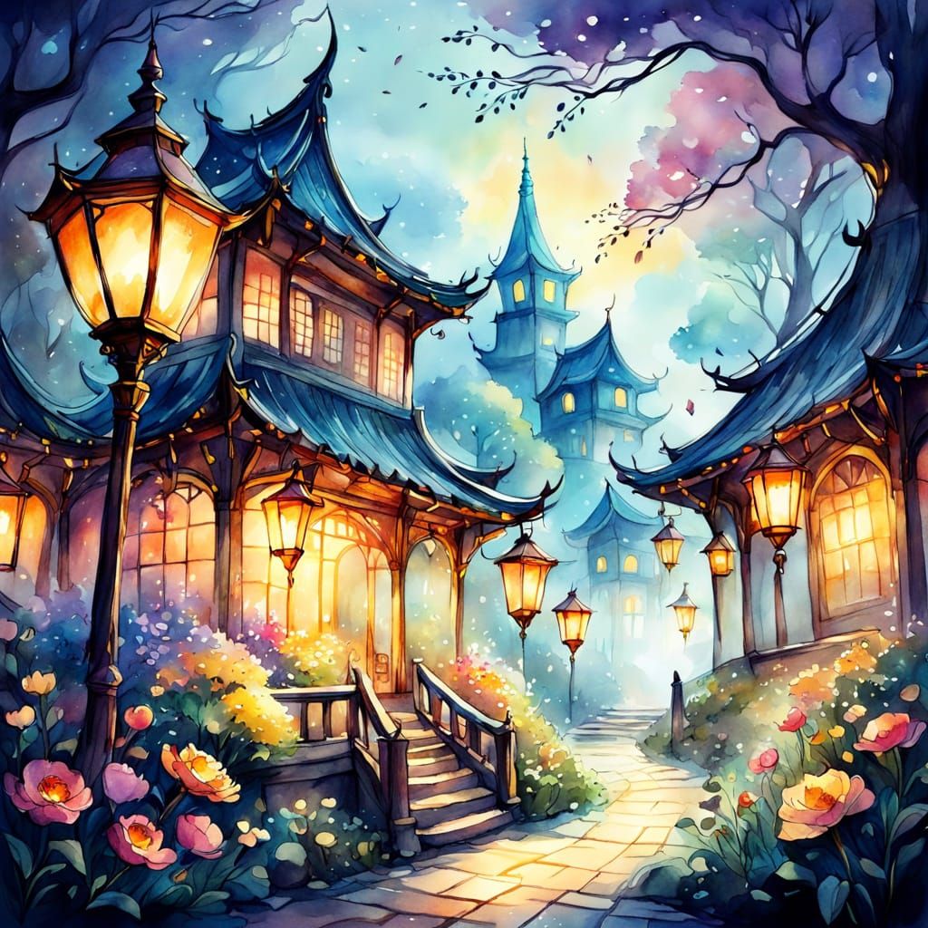 Fantasy World in Lantern: Watercolor Sketch
