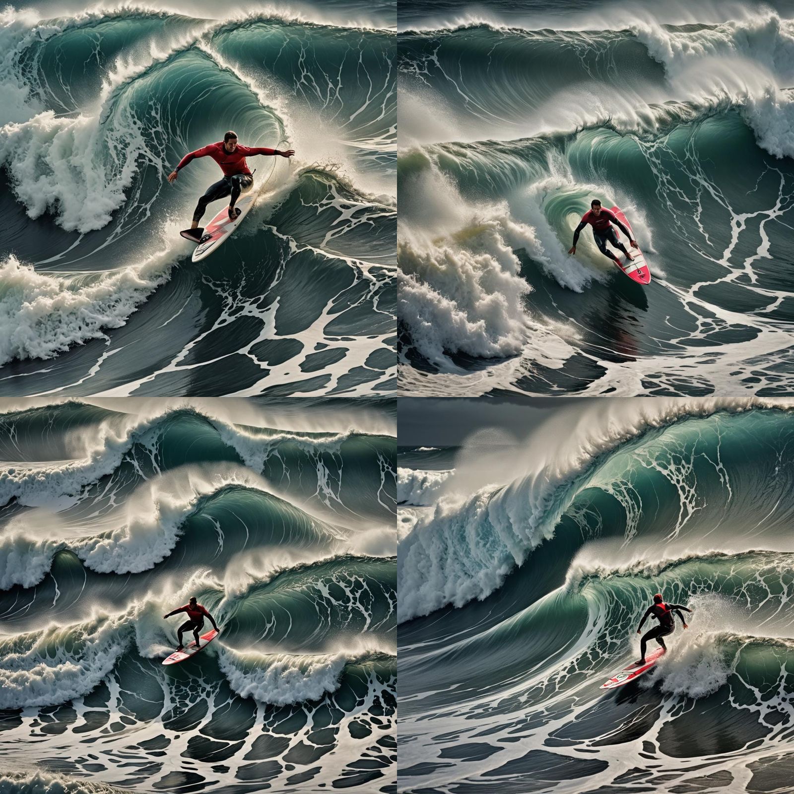 Surfer Rides Tsunami Wave: Hyperrealistic Cinematic Scene