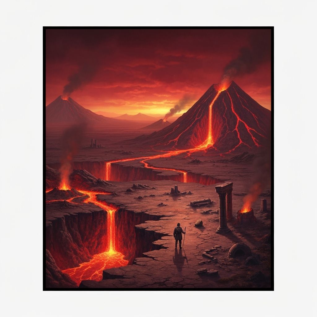 Explorer Discovers Fiery Volcano in Desolate Wasteland