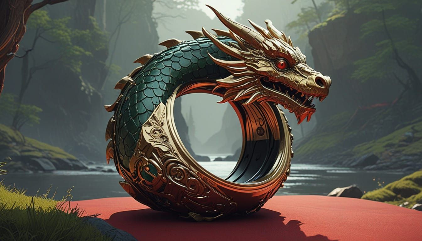 Cyberpunk-Style Dragon Ring in Rich Jade and Gold