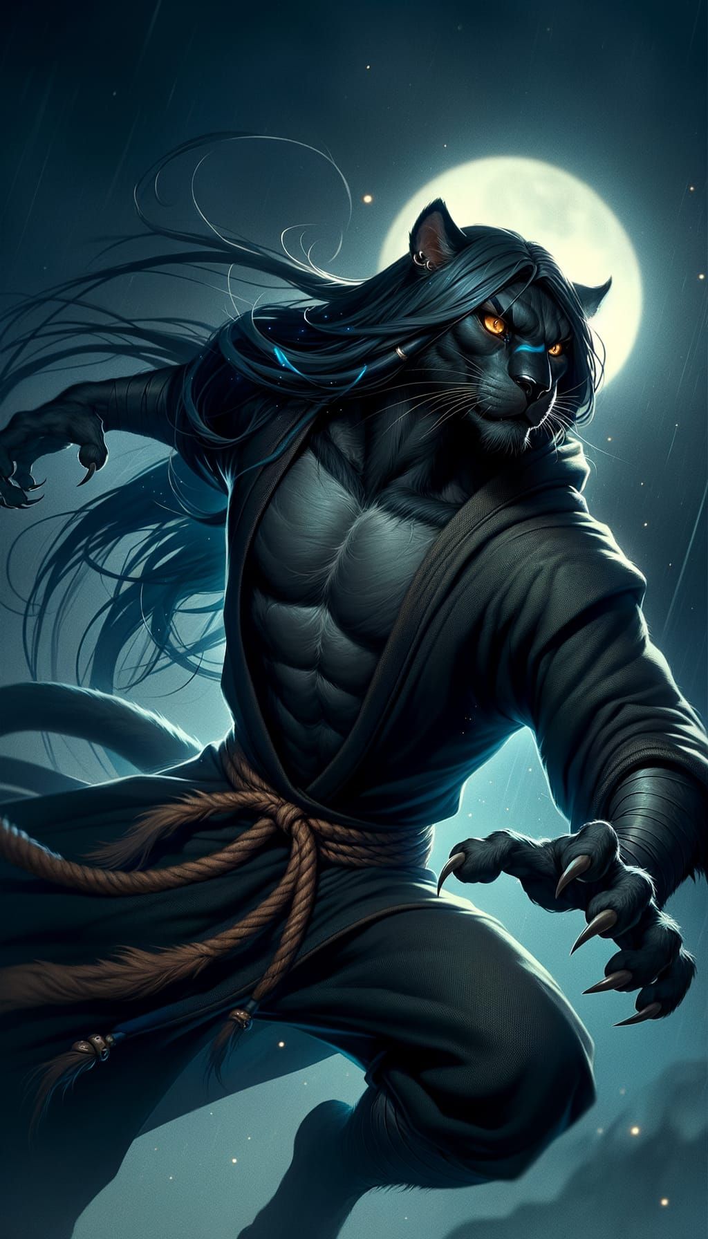Feline Humanoid Monk in Dark Fantasy Setting