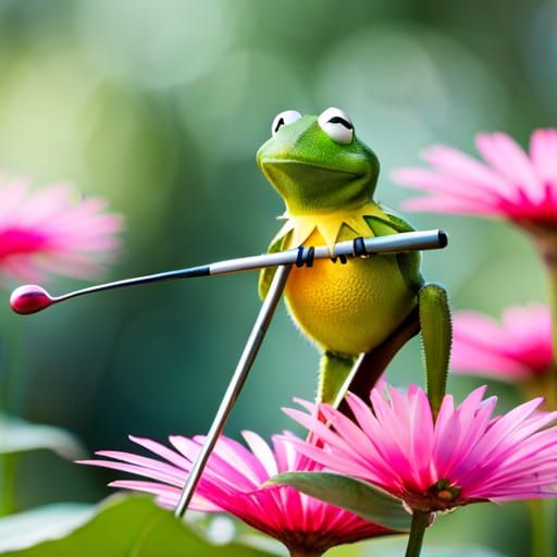 Pink Kermit Frog Balances Golf and Garden Hobbies