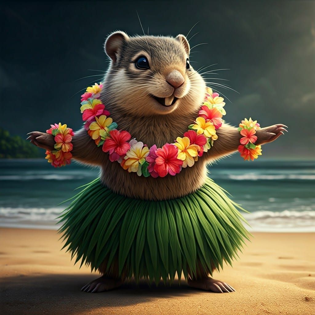 Vibrant Hawaiian Luau Gopher in Blooming Floral Wreaths