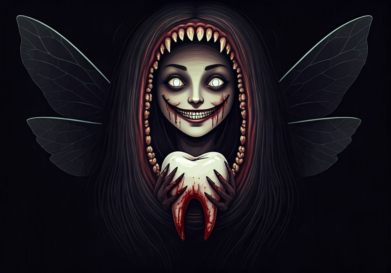 Creepy Tooth Fairy with Bloody Tooth