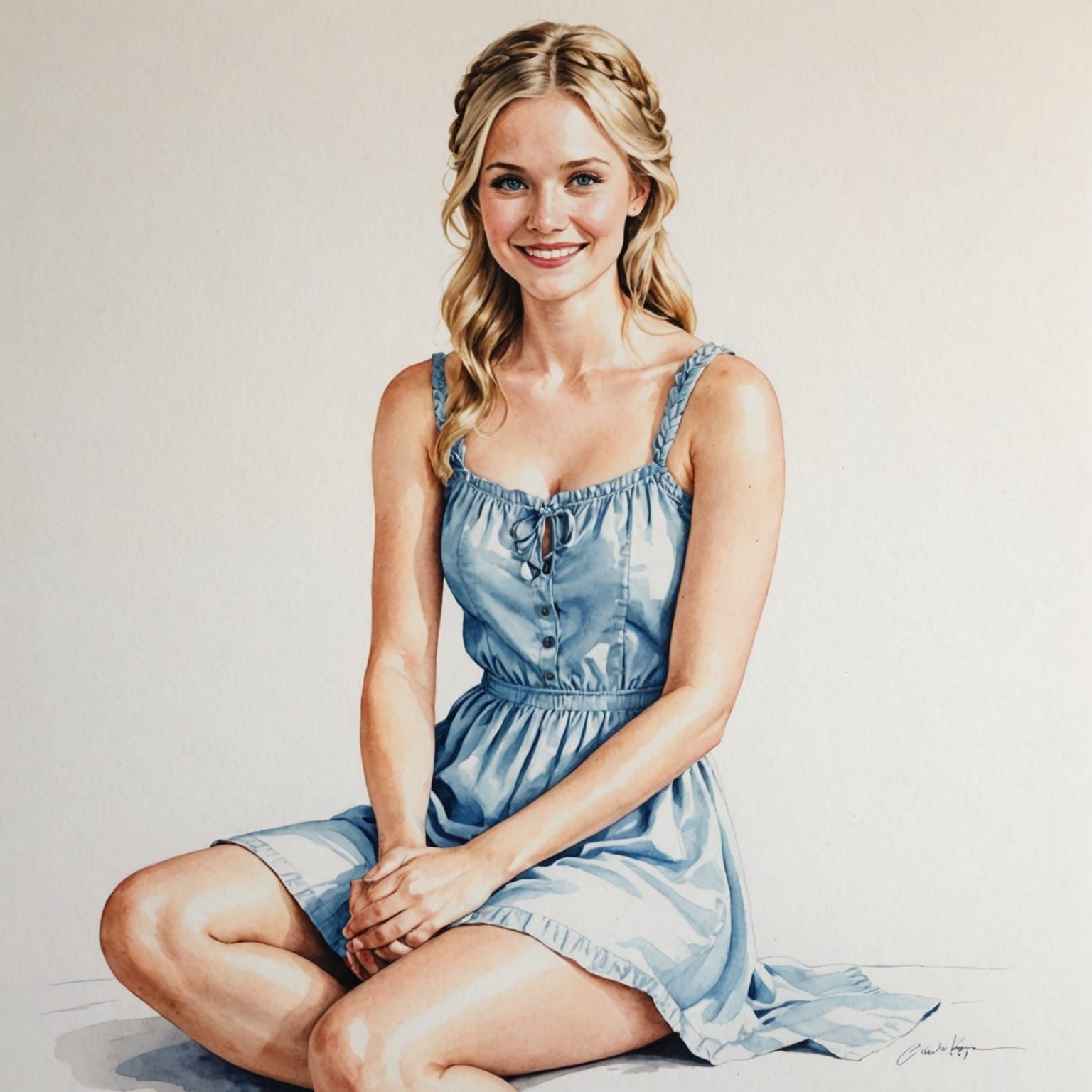 Elegant Blonde Woman at Rest in Simple White Attire