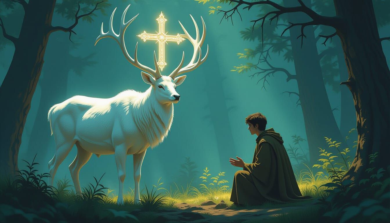 Majestic Deer with Cross Antlers in Forest