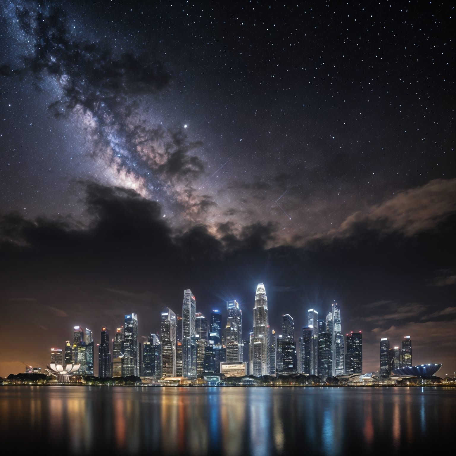 Singapore Skyline at Night: Detailed Wallpaper